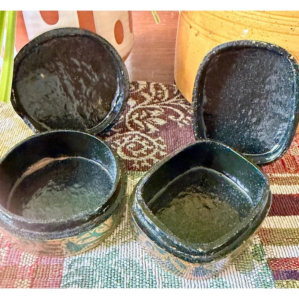 Vintage Hand-Painted Paper Mache Trinket Boxes: Gold Green Floral Scroll